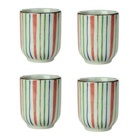 4Pcs Japanese Style Printing Stripe Ceramic Teacups Small Straight Wine Glass 150ML