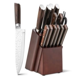 15 Pieces Stainless Steel Knife Block Set with Ergonomic Handle