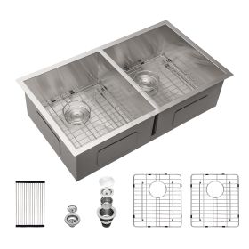 33x19 Undermount Double Bowl Kitchen Sink (50/50) in 18 Gauge Stainless Steel with 9 Inch Deep basin