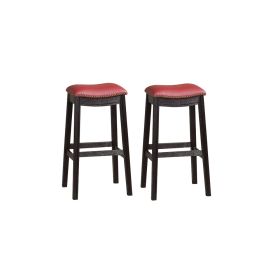 Burgundy PU Upholstery Bar Stool, Set of 2