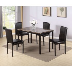 Furniture 5 Piece Metal Dinette Set with Faux Marble Top - Black; dinning set; table&4 chairs