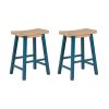 Farmhouse Rustic 2-piece Counter Height Wood Kitchen Dining Stools for Small Places, Light Walnut+Blue