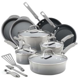 15-Piece Hard Enamel Aluminum Nonstick Cookware Set, Gray