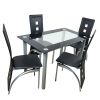 5 Pieces Dining Table Set for 4, Kitchen Room Tempered Glass Dining Table, 4 Chairs, Black, Table legs are silvery