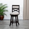 30" Bar Height X-Back Swivel Stool, Espresso Finish, Beige Fabric Seat