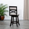 30" Bar Height X-Back Swivel Stool, Espresso Finish, Beige Fabric Seat