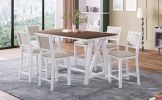 7-Piece Counter Height Farmhouse Wooden Dining Table Set, Rustic Kitchen Furniture Set with 6 Upholstered Dining Chairs