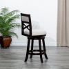 30" Bar Height X-Back Swivel Stool, Espresso Finish, Beige Fabric Seat