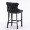 A&A Furniture,Contemporary Velvet Upholstered Wing-Back Barstools with Button Tufted Decoration and Wooden Legs, and Chrome Nailhead Trim, Leisure Sty