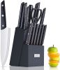 Knife Set With Block, LapEasy 15 Pieces Kitchen Knife Set With Pine Block Holder, Knife Block Set With Sharpener, High Stainless Steel Knives With Com