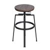 Set of 2 Swivel Adjustable Height Bar Stool - WALNUT & BLACK