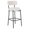 Premium White Teddy Chair with Iron Frame - Plush Comfort Bar Stools 2 Piece Set with Backrest Seat Height Bar Stools, Upholstered Large Circle Velvet