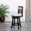 30" Bar Height X-Back Swivel Stool, Espresso Finish, Beige Fabric Seat