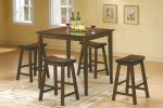 29-inch Bar Height Stools 2pc Set Saddle Seat Solid Wood Cherry Finish Casual Dining Furniture