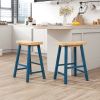 Farmhouse Rustic 2-piece Counter Height Wood Kitchen Dining Stools for Small Places, Light Walnut+Blue