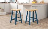 Farmhouse Rustic 2-piece Counter Height Wood Kitchen Dining Stools for Small Places, Light Walnut+Blue