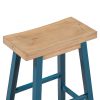 Farmhouse Rustic 2-piece Counter Height Wood Kitchen Dining Stools for Small Places, Light Walnut+Blue