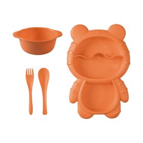 1pc Bear Shaped Dinner Plate Set; Kitchen Multi-functional Small Plaid Fruit Salad Plate (Color: Orange)