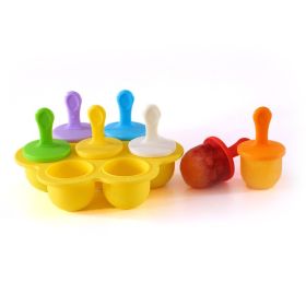 1pc 7 Holes Silicone Popsicle Mold; Ice Pop Molds Maker; Storage Container For Homemade Food; Ice Cream DIY Pop Molds; BPA Free (Color: Yellow Base)