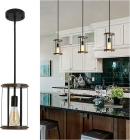 Vintage Rustic Pendant Light Metal Cage Pendant Lamps with Adjustable Length Farmhouse Caged Hanging Lamp for Kitchen Island Living Room Dining Room E (Color: as Pic)