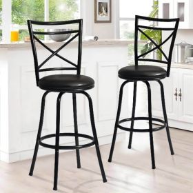 Vintage Industrial Counter Height Bar Stools Set of 2, Swivel Barstools with Metal Back for Kitchen Island, 26 Inch Height Round Seat (Color: as Pic)