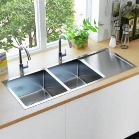 Handmade Kitchen Sink Stainless Steel (Color: Silver)