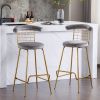 Bar Stool Set of 2, Luxury Velvet High Bar Stool with Metal Legs and Soft Back, Pub Stool Chairs Armless Modern Kitchen High Dining Chairs with Metal