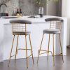 Bar Stool Set of 2, Luxury Velvet High Bar Stool with Metal Legs and Soft Back, Pub Stool Chairs Armless Modern Kitchen High Dining Chairs with Metal