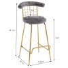 Bar Stool Set of 2, Luxury Velvet High Bar Stool with Metal Legs and Soft Back, Pub Stool Chairs Armless Modern Kitchen High Dining Chairs with Metal