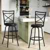 Vintage Industrial Counter Height Bar Stools Set of 2, Swivel Barstools with Metal Back for Kitchen Island, 26 Inch Height Round Seat