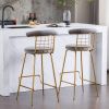 Bar Stool Set of 2, Luxury Velvet High Bar Stool with Metal Legs and Soft Back, Pub Stool Chairs Armless Modern Kitchen High Dining Chairs with Metal